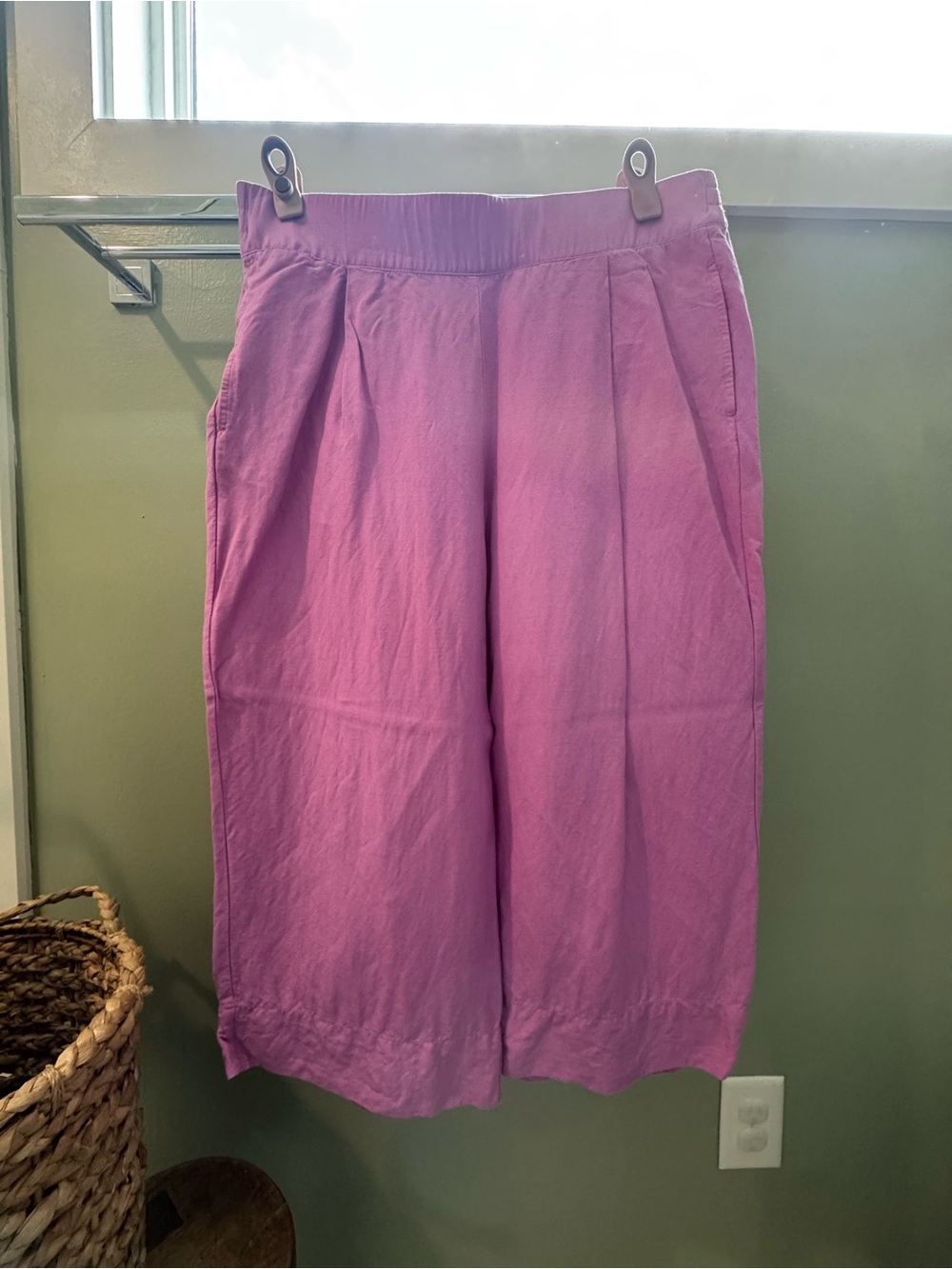 LOFT Fuchsia Wide-Leg Linen Pants Petite